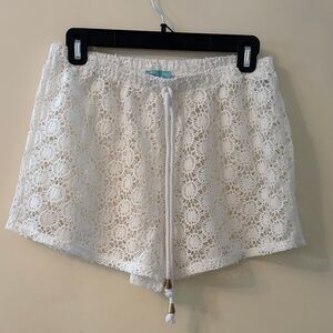Elegant White Lace Swim Coverup Shorts
